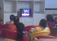 people watching the live coverage in my hostel tv room